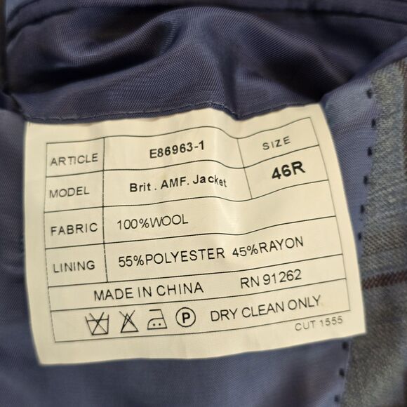 Enzo Tovare Blazer Sport Coat Mens 46R Blue Gray Plaid Wool Two Button Vented - Picture 12 of 16